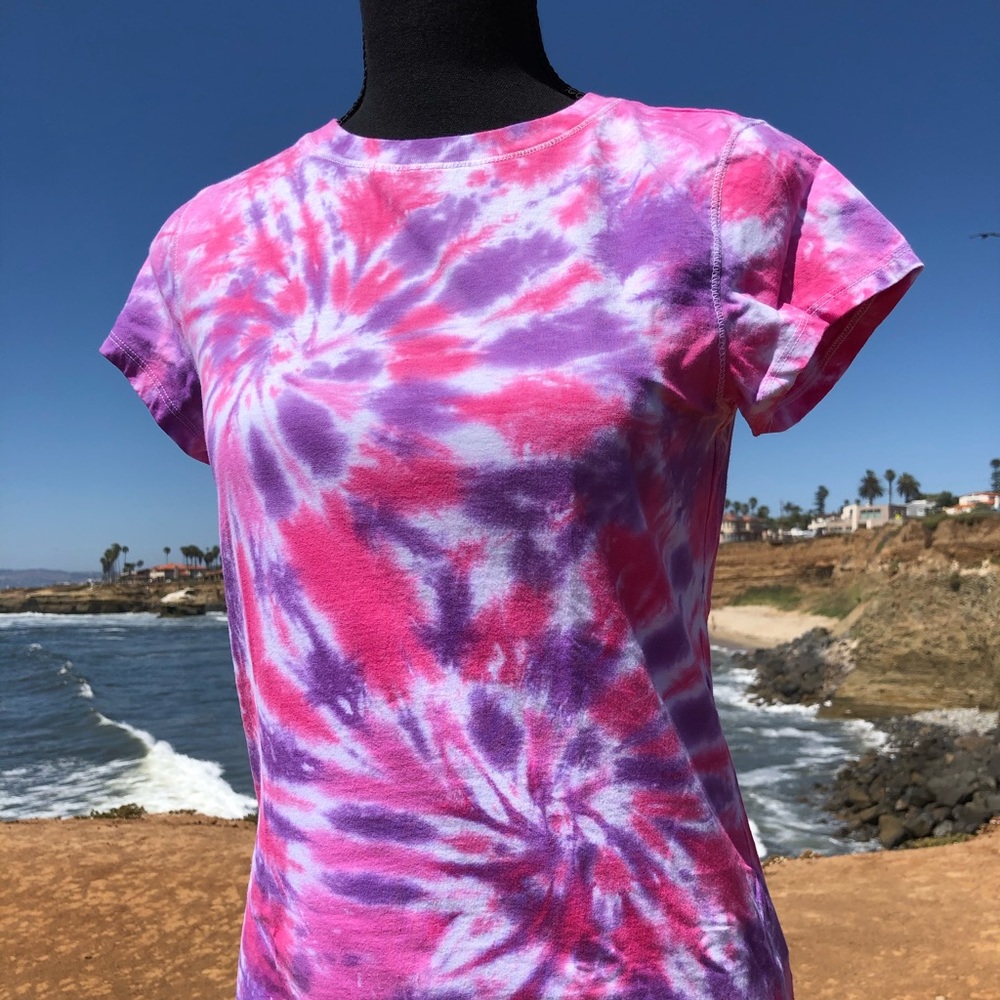 Pink and Purple Sprial Tie Dye Tee - XSMALL Wild Orchid